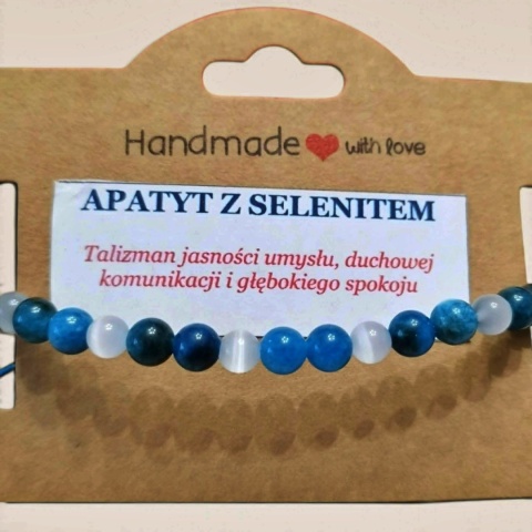 Apatyt z selenitem - regulowana bransoletka, talizman jasności umysłu