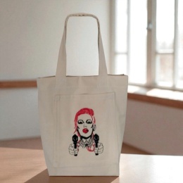 Bawełniana torba na ramię z haftem i kieszeniami