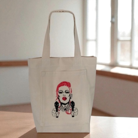 Bawełniana torba na ramię z haftem i kieszeniami