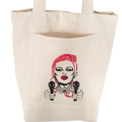 Bawełniana torba na ramię z haftem i kieszeniami