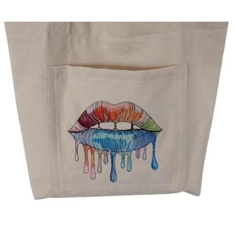 Bawełniana torba z haftem i kieszeniami