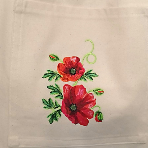 Bawełniana torba z kieszenią i haftem - maki