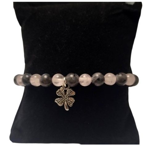 Bransoletka labradoryt z różowym kwarcem