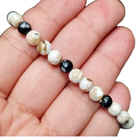 Bransoletka ochrony i spokoju - obsydian śnieżny z howlitem