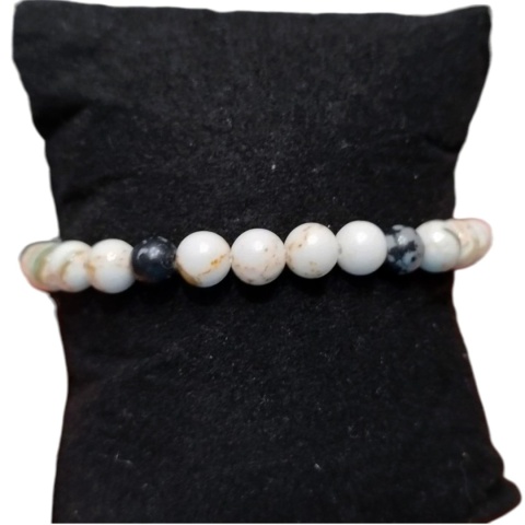 Bransoletka ochrony i spokoju - obsydian śnieżny z howlitem