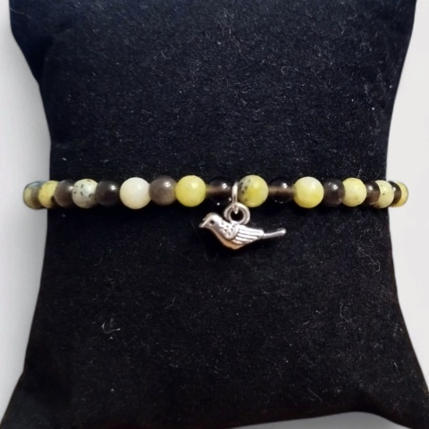 Bransoletka z ptakiem - obsydian i żółty jaspis