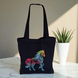 Ciemnogranatowa bawełniana torba z haftem konia