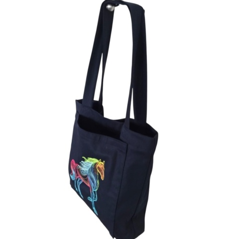 Ciemnogranatowa bawełniana torba z haftem konia