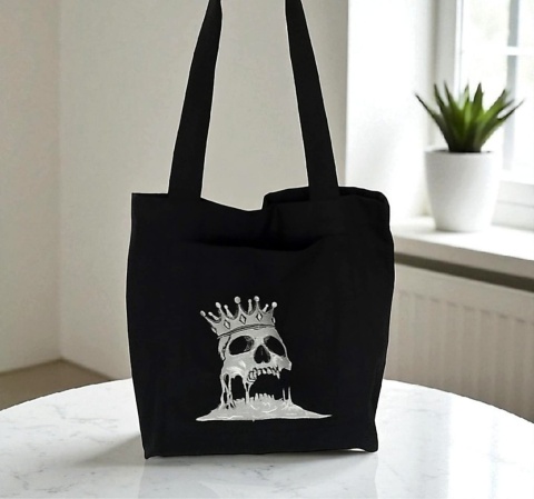 Czarna bawełniana torba z haftem czaszki