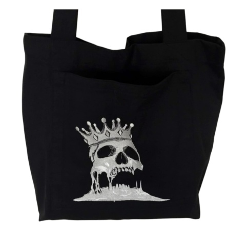 Czarna bawełniana torba z haftem czaszki