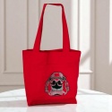 Czerwona bawełniana shopperka z haftowanym psem