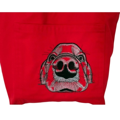 Czerwona bawełniana shopperka z haftowanym psem