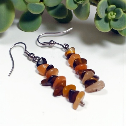 Długie kolczyki wiszące tygrysie oko i cytryn