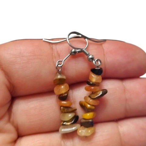 Długie kolczyki wiszące tygrysie oko i cytryn
