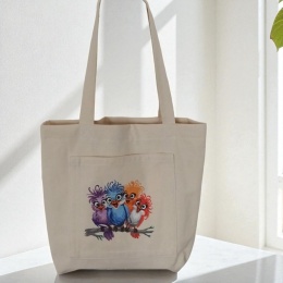 Duża bawełniana torba z haftowanymi ptakami