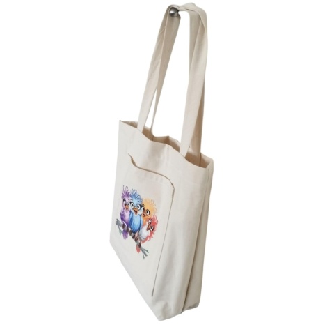 Duża bawełniana torba z haftowanymi ptakami