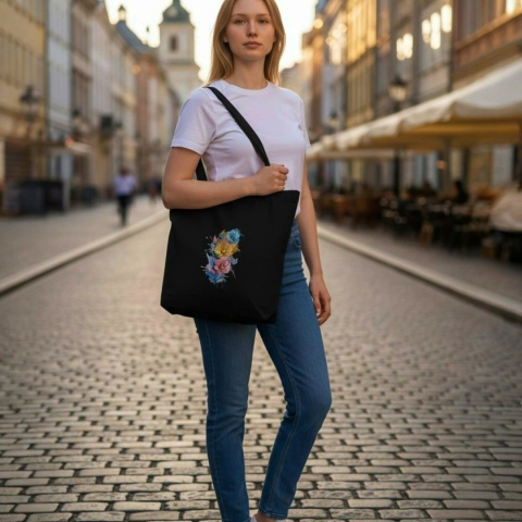 Duża torba na ramię z kwiatowym haftem