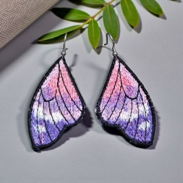 Haftowane kolczyki motyle - róż z fioletem