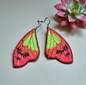 Haftowane kolczyki motyle - zieleń z czerwienią