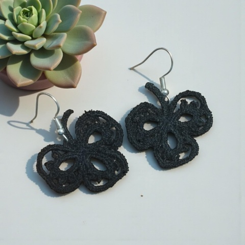 Haftowane koronkowe kolczyki - czarne
