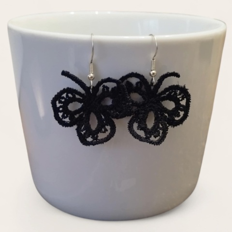 Haftowane koronkowe kolczyki - czarne