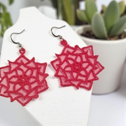 Kolczyki haftowane na organzie - różowe