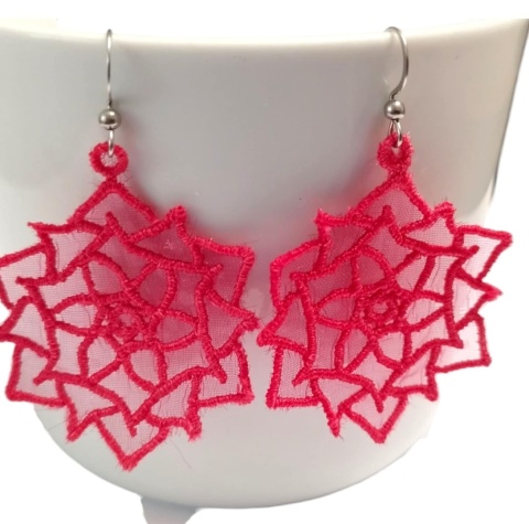 Kolczyki haftowane na organzie - różowe