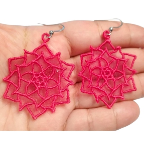 Kolczyki haftowane na organzie - różowe