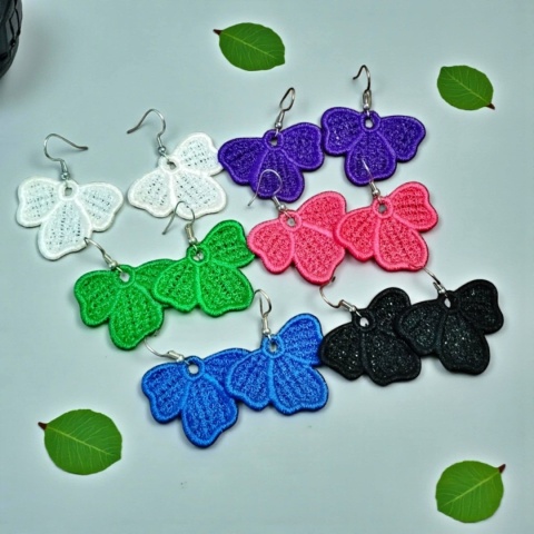 Kolczyki haftowane platki kwiatu - fioletowe