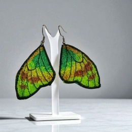 Kolczyki haftowane skrzydła motyla w odcieniach zieleni