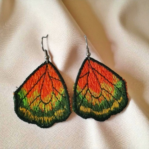 Kolczyki skrzydła motyla pomarańczowo zielone