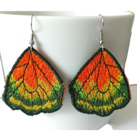 Kolczyki skrzydła motyla pomarańczowo zielone