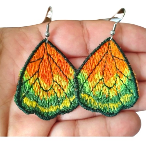 Kolczyki skrzydła motyla pomarańczowo zielone