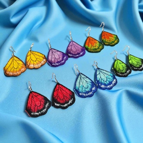 Kolczyki skrzydła motyla pomarańczowo zielone