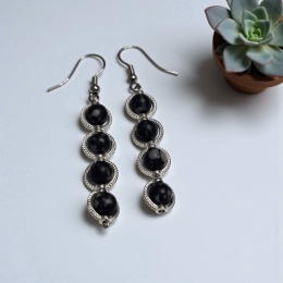 Kolczyki wiszące długie z obsydianu śnieżnego