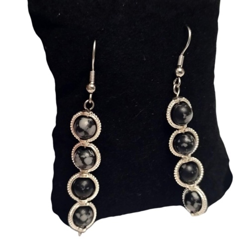 Kolczyki wiszące długie z obsydianu śnieżnego