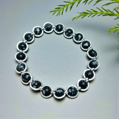 Kolczyki wiszące długie z obsydianu śnieżnego