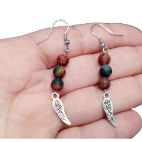 Kolczyki wiszące - jaspis picasso