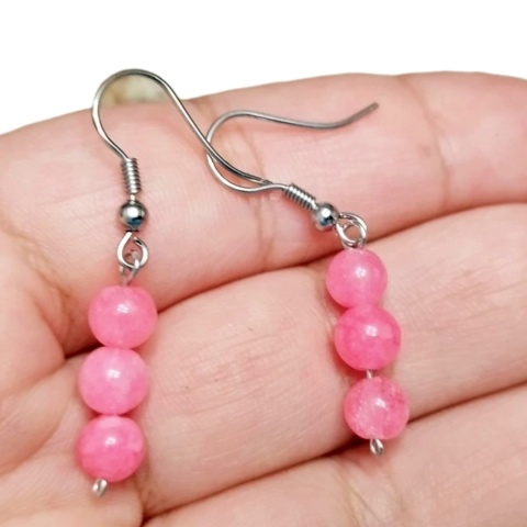 Kolczyki wiszące - różowy chalcedon