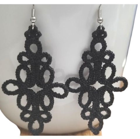 Koronkowe haftowane kolczyki -czarne