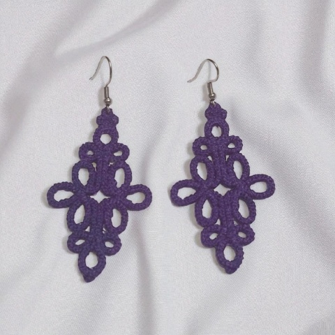 Koronkowe kolczyki długie - ciemny fiolet