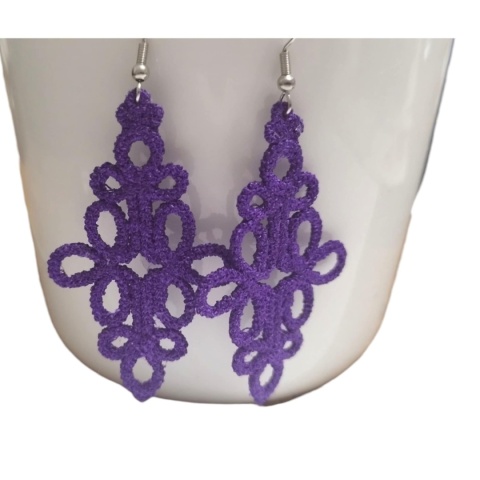 Koronkowe kolczyki długie - ciemny fiolet