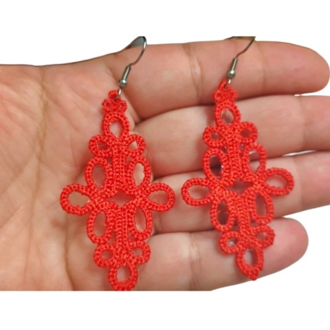 Oryginalne czerwone koronkowe kolczyki