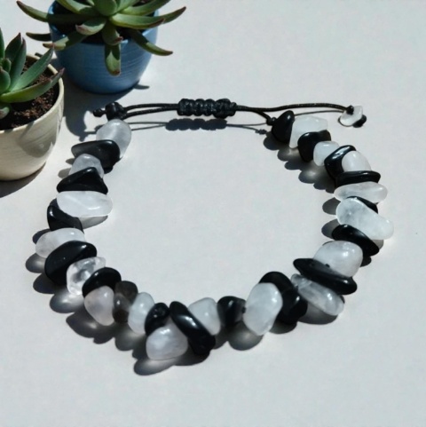 Regulowana bransoletka z kamieni onyxu i różowego kwarcu