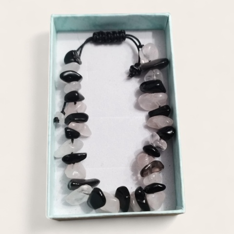 Regulowana bransoletka z kamieni onyxu i różowego kwarcu